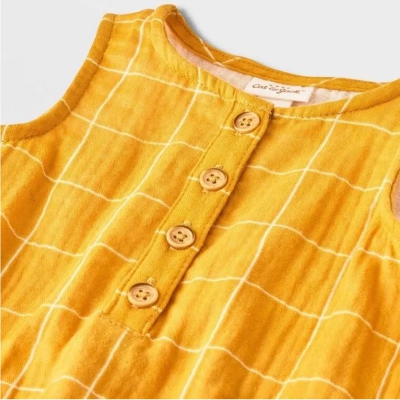 Cat & Jack Baby Girls Gauze Sleeveless Romper - Medium Mustard 24M - Picture 2 of 4